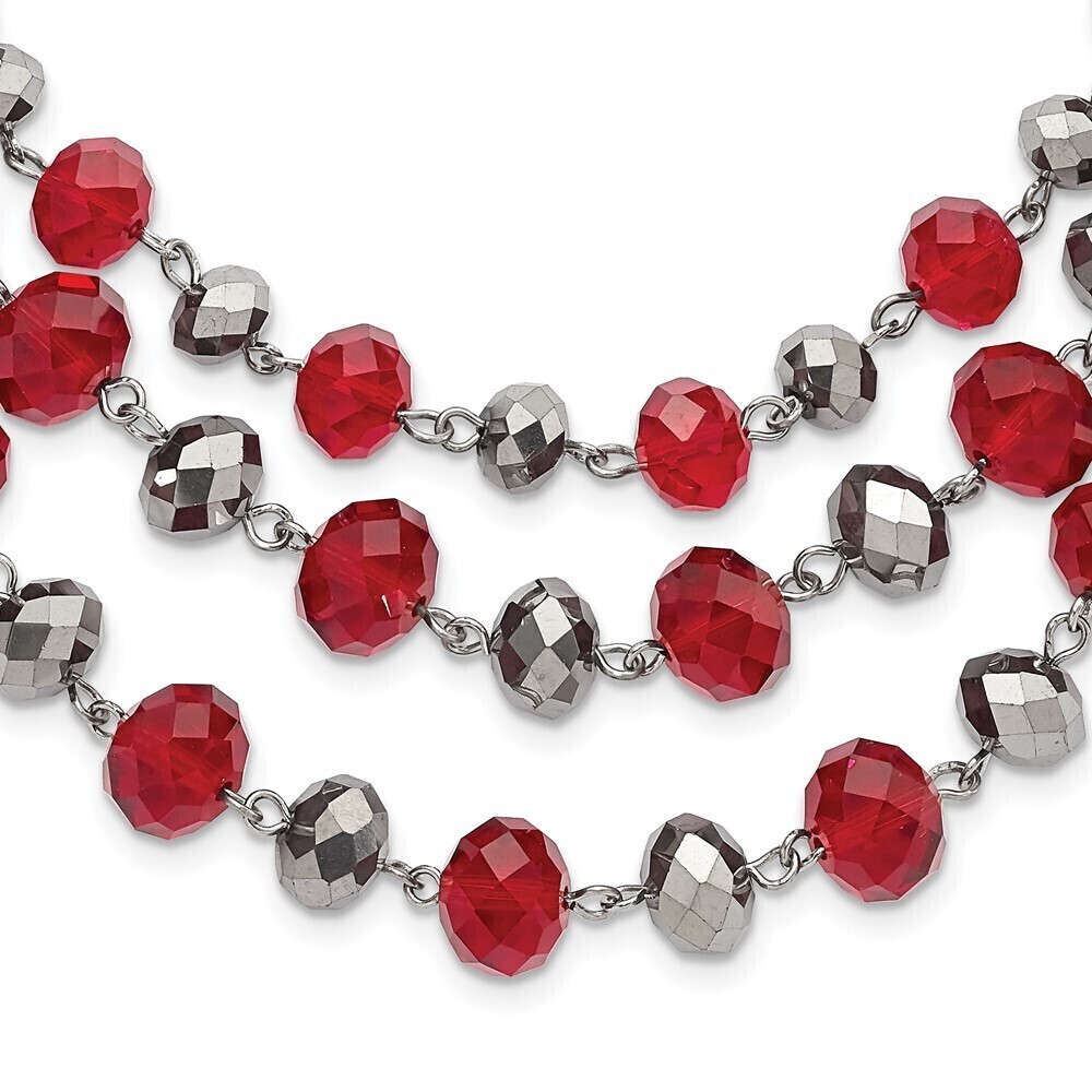1928 Three Strand Red & Grey Epoxy Faceted Stone Adjustable 16"Necklace w 3" ext